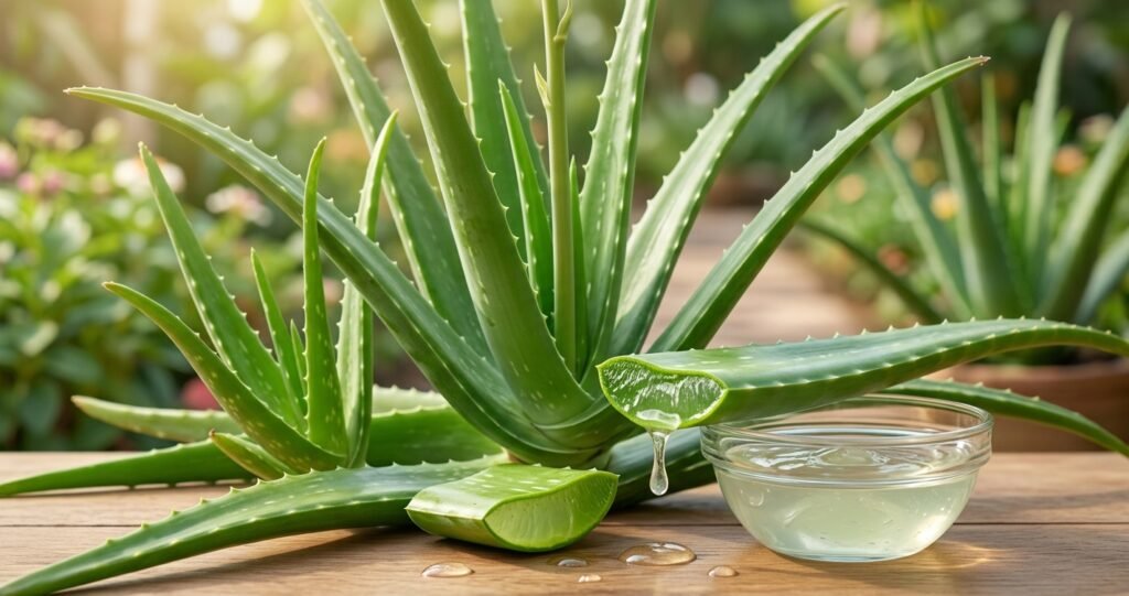 Gel pur et feuille d'Aloe Vera pour illustrer ses bienfaits au quotidie